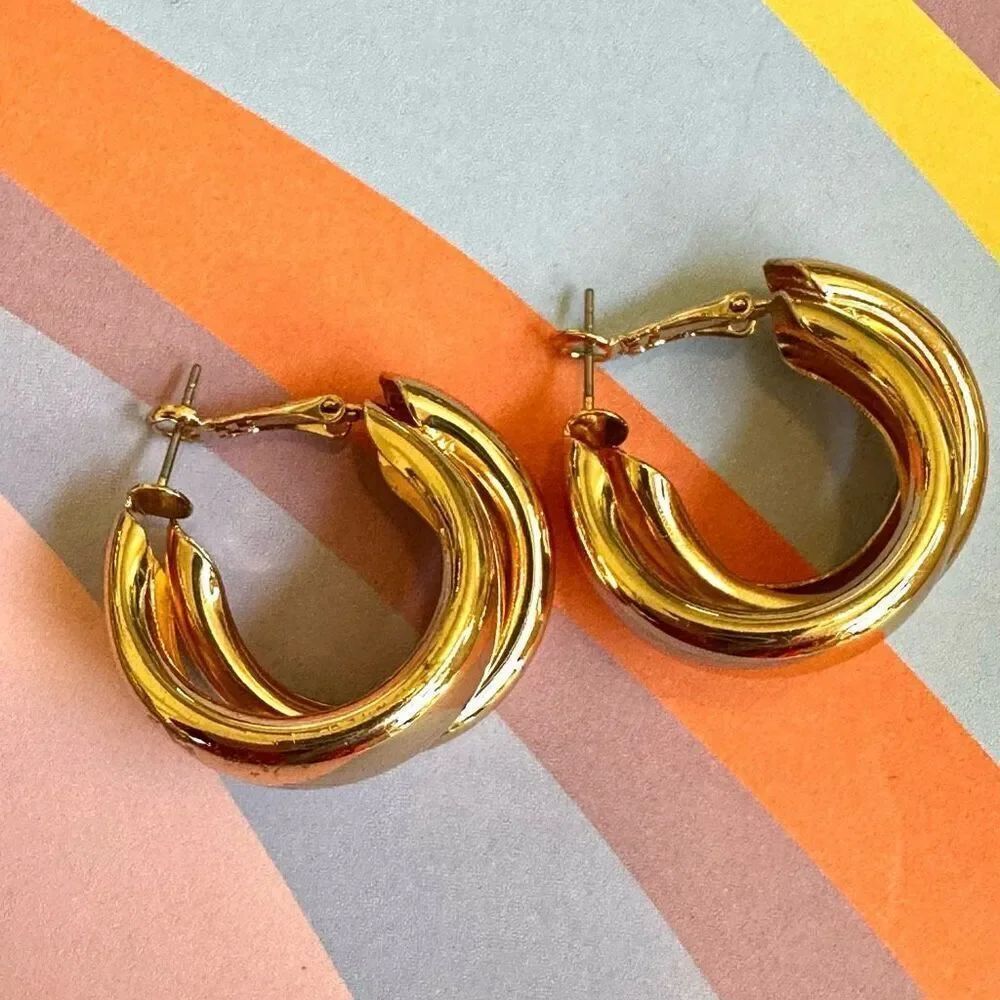Gold tone double hoop earrings
